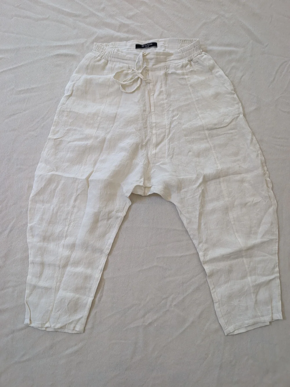 De La Rosa Tulum Harem White Linen Pants